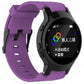Purple silicone sport watch band with perforated strap and black watch holder.