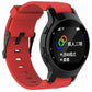 Red silicone sport watch band with adjustable holes and black clasp for smartwatch