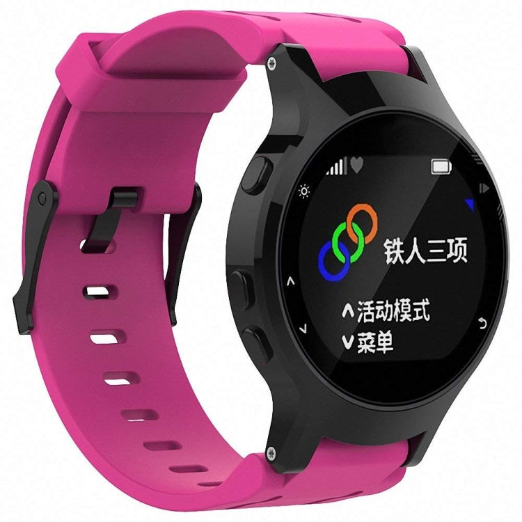 Rose red silicone sport watch band with perforated strap and black watch holder.