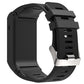 Black silicone sport watch band with textured clasp and perforated holes