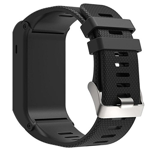 Black silicone sport watch band with textured clasp and perforated holes