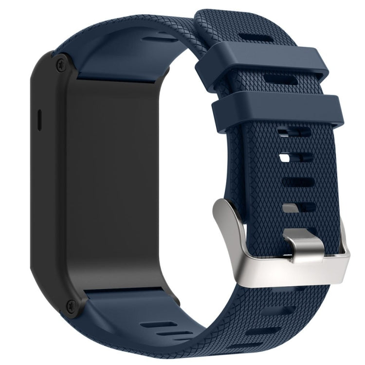 Navy silicone sport watch band with textured clasp and perforated holes