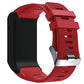Red silicone sport watch band with textured clasp and perforated holes