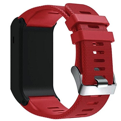 Red silicone sport watch band with textured clasp and perforated holes