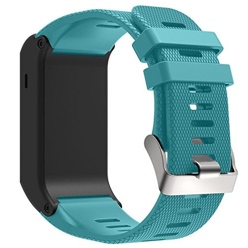 Teal silicone sport watch band with textured clasp and perforated holes
