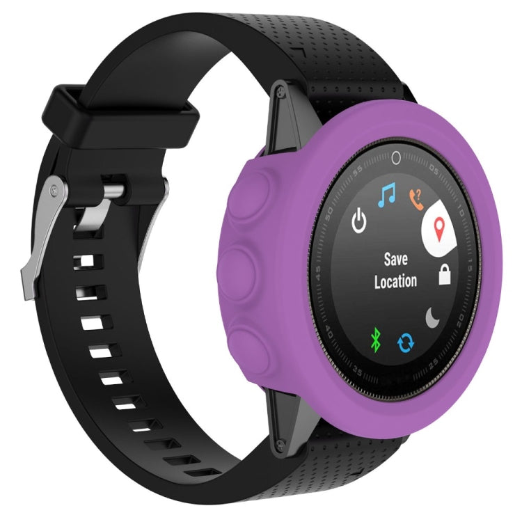 Purple silicone protective watch case for Garmin Fenix 5 with raised side grips