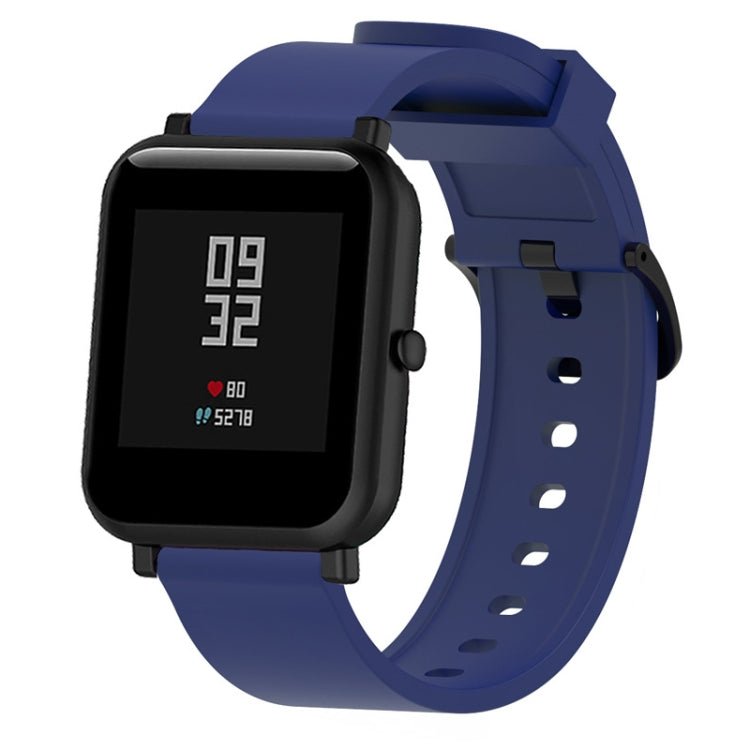 20mm glossy silicone sport watch band, blue perforated strap with clasp