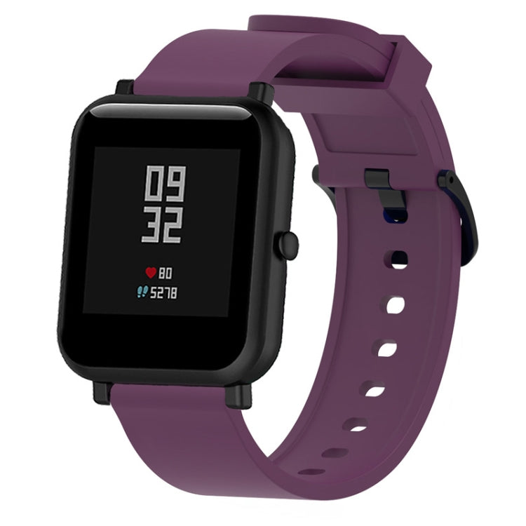 20mm glossy silicone sport watch band, purple perforated strap with clasp