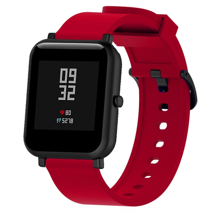 20mm glossy silicone sport watch band, red perforated strap with clasp