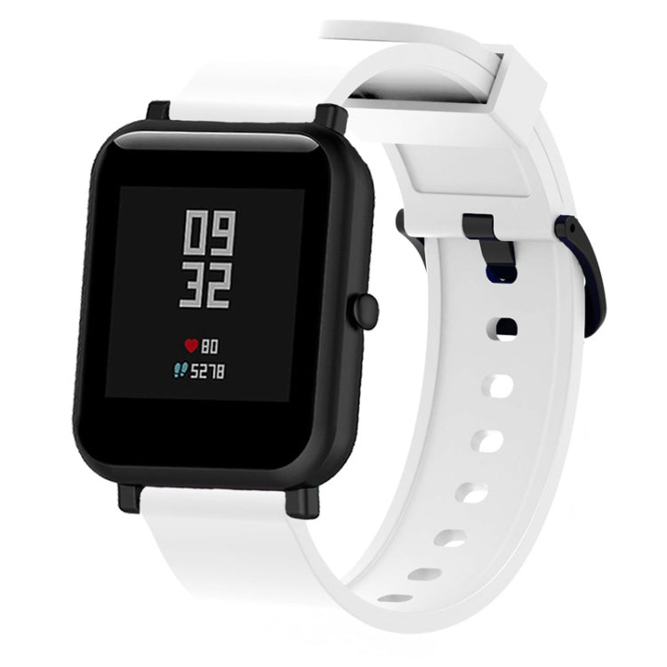 20mm glossy silicone sport watch band, white perforated strap with clasp