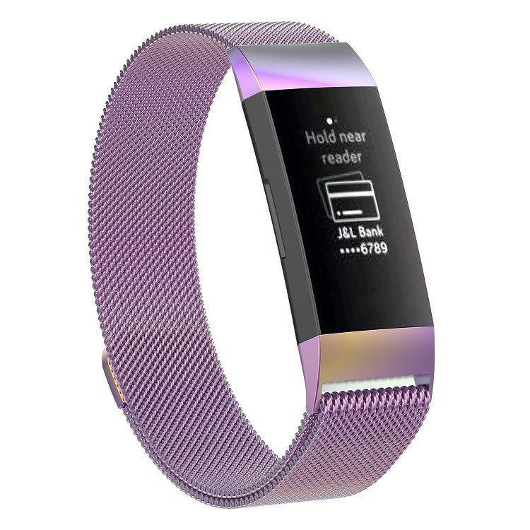 Light purple stainless steel mesh watch band with rose-toned magnetic clasp