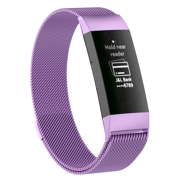Light purple stainless steel mesh watch band with magnetic clasp and dark tracker