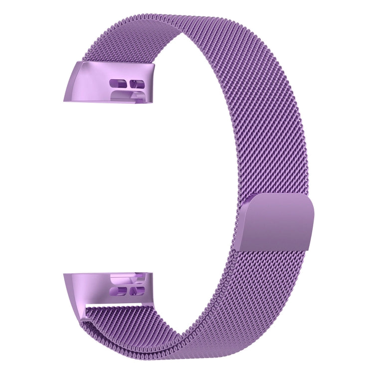 Light purple mesh watch band with magnetic clasp and metal connector pieces