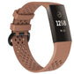Brown perforated sport watch band with adjustable strap and textured clasp area.