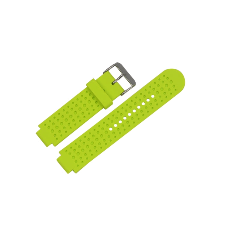 Adjustable lime green watch band with perforated dots and silver metal buckle