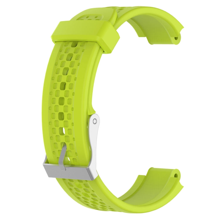 Lime green adjustable watch band with perforations and metal buckle