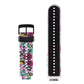 Silicone sport watch band with multicolor floral pattern, perforated strap and black clasp