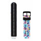 Silicone sport watch band with blue flower confetti pattern and black buckle