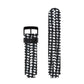 Silicone sport watch band in black with white heart pattern and black buckle