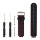 Two-tone silicone sport watch band in burgundy and black, perforated strap with metal clasp