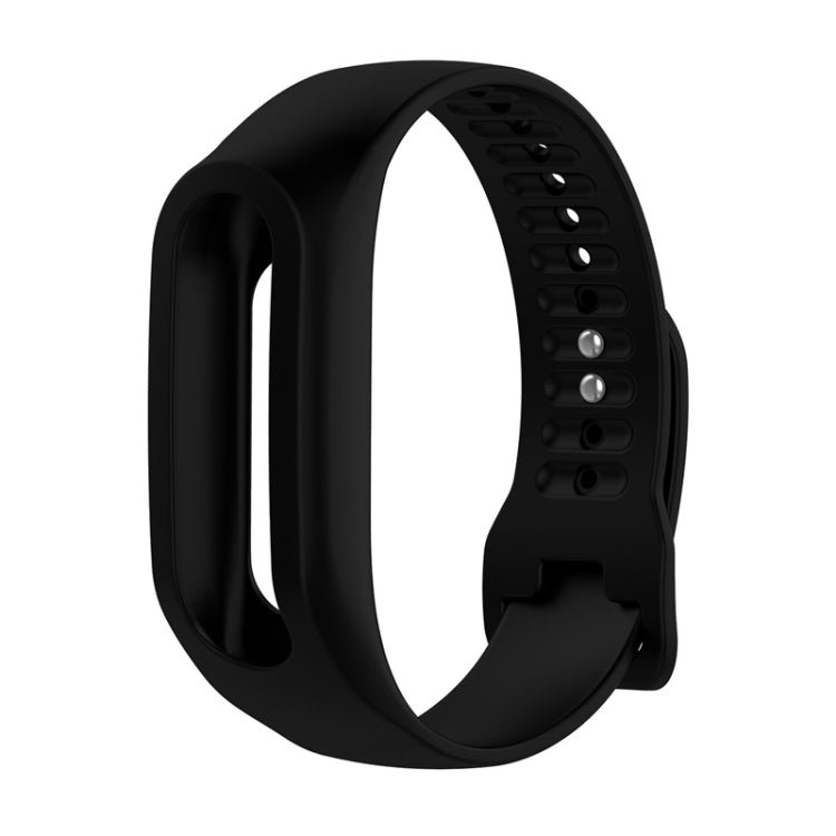Silicone sport watch band, black with curved case back and clasp detail