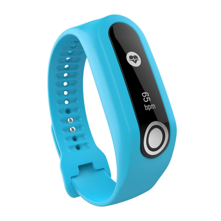Silicone sport watch band, blue with perforated strap and side module face