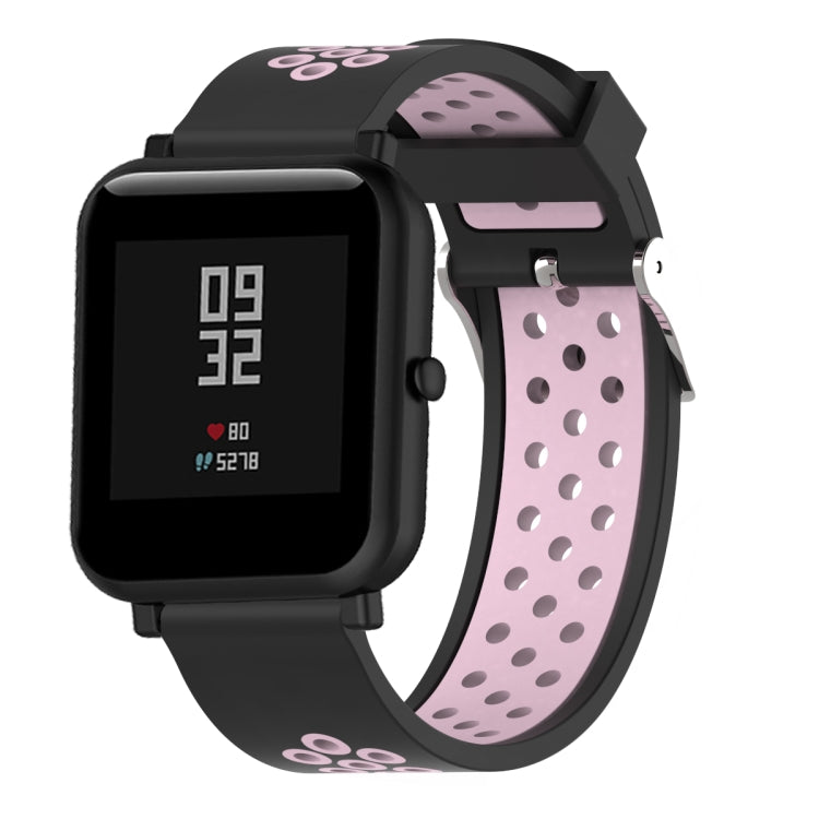Silicone sport watch band with black and light purple perforated strap for 20mm watches