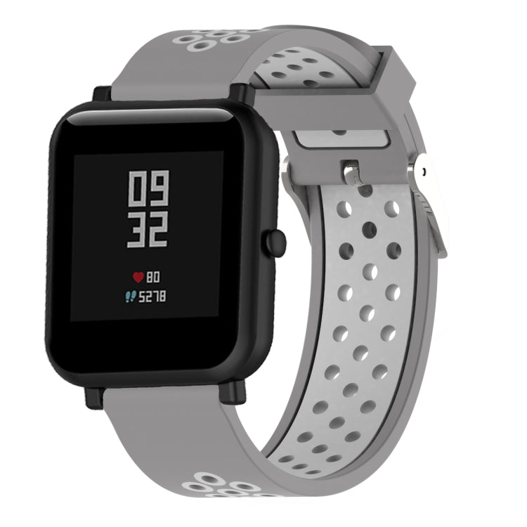 Silicone sport watch band with gray and silver perforated strap for 20mm watches