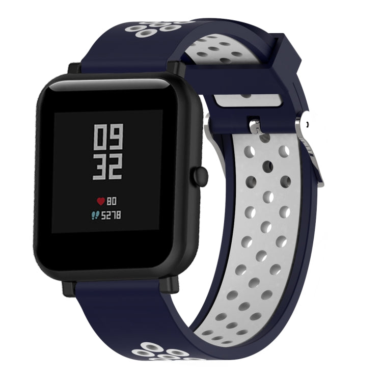 Silicone sport watch band with navy and light gray perforated strap for 20mm watches