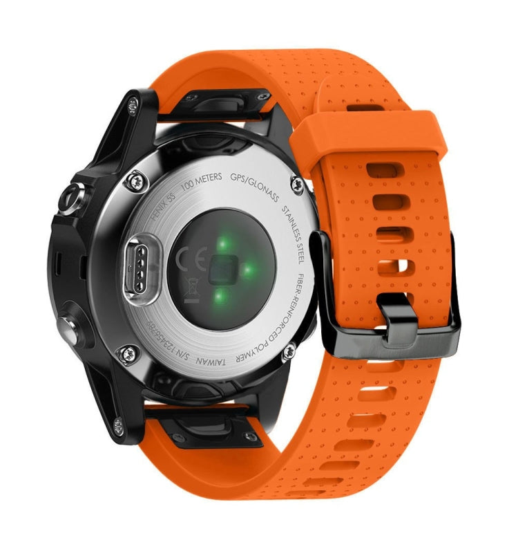 20mm silicone watch band in orange, perforated texture with metal quick-fit ends