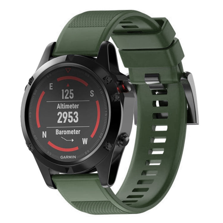 Olive green silicone watch band with textured strap and quick-release clasp