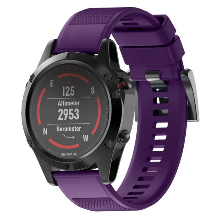 Purple silicone watch band with textured strap and quick-release clasp