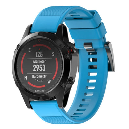 Sky blue silicone watch band with textured strap and metal quick-release buckle