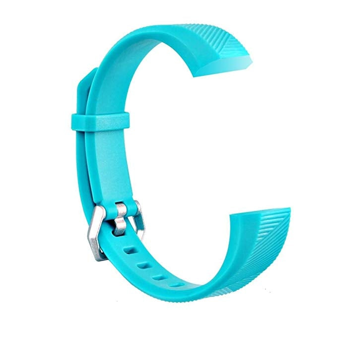 Mint green silicone watch band with silver clasp and evenly spaced holes