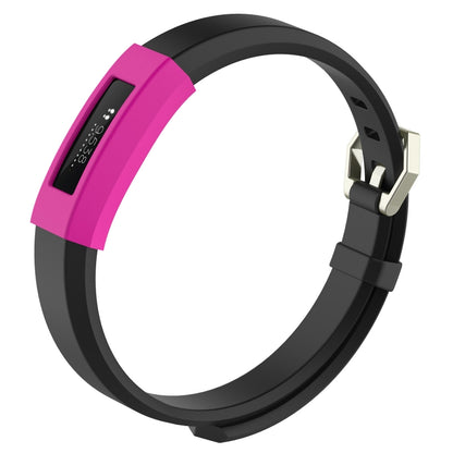 Pink silicone watch protective case band with black outer ring and metal clasp.