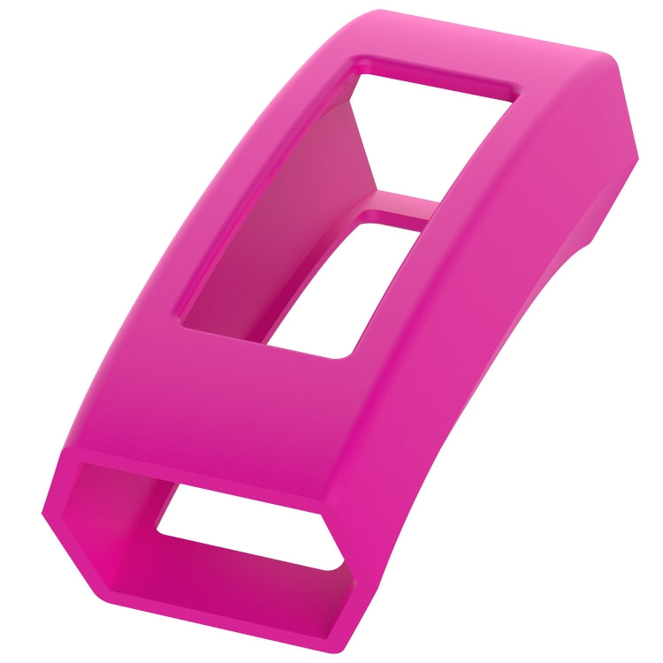 Pink silicone watch case holder with open window and cutout design.