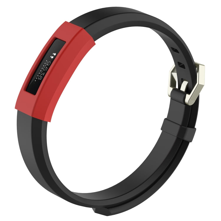 Red silicone watch protective case band with black outer ring and metal clasp.