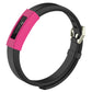 Hot pink silicone watch protective case band with black outer ring and metal clasp.
