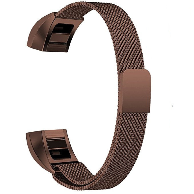 Coffee brown stainless steel magnet watch band with mesh strap and rectangular clasp