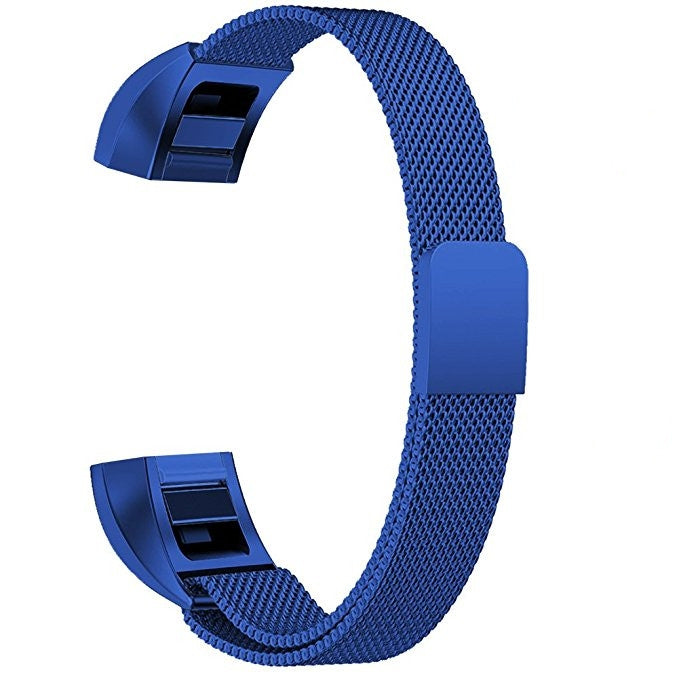 Blue stainless steel magnet watch band with mesh strap and rectangular clasp