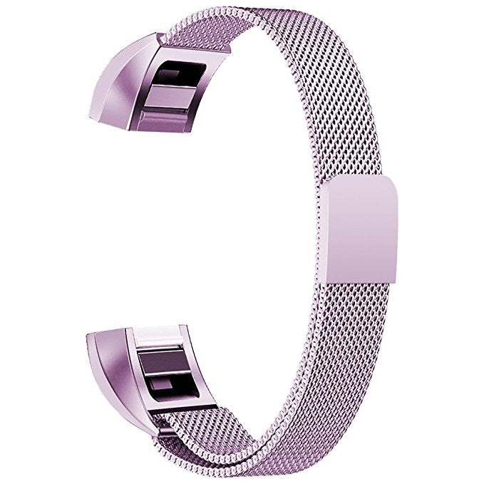 Light purple stainless steel magnet watch band with mesh strap and rectangular clasp