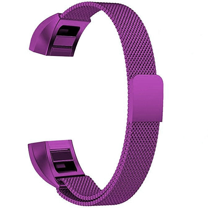 Purple stainless steel magnet watch band with mesh strap and rectangular clasp