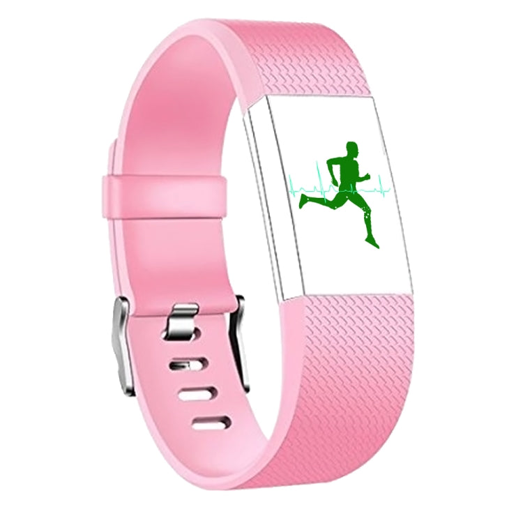 Light pink sport watch band with square-pattern texture and metal buckle, runner icon