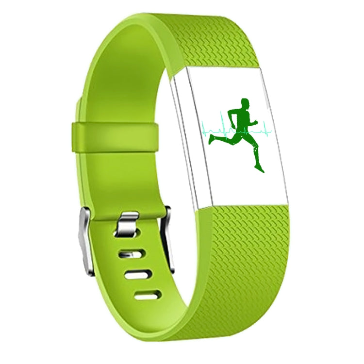 Lime green silicone sport watch band with adjustable holes and silver buckle hardware