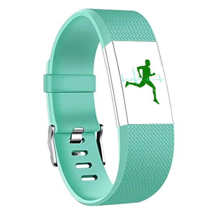 Mint green sport watch band with square-pattern texture and metal buckle, runner icon