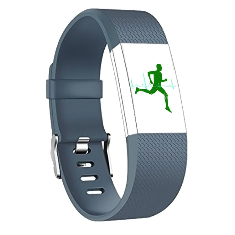 Navy blue sport watch band with square-pattern texture and metal buckle, runner icon