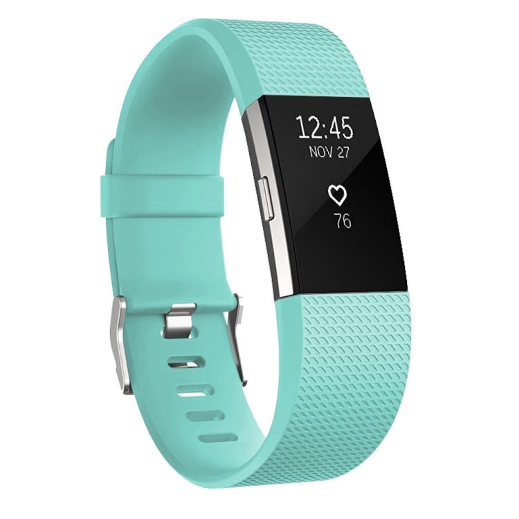 Light teal sport watch band with square-pattern texture and metal buckle