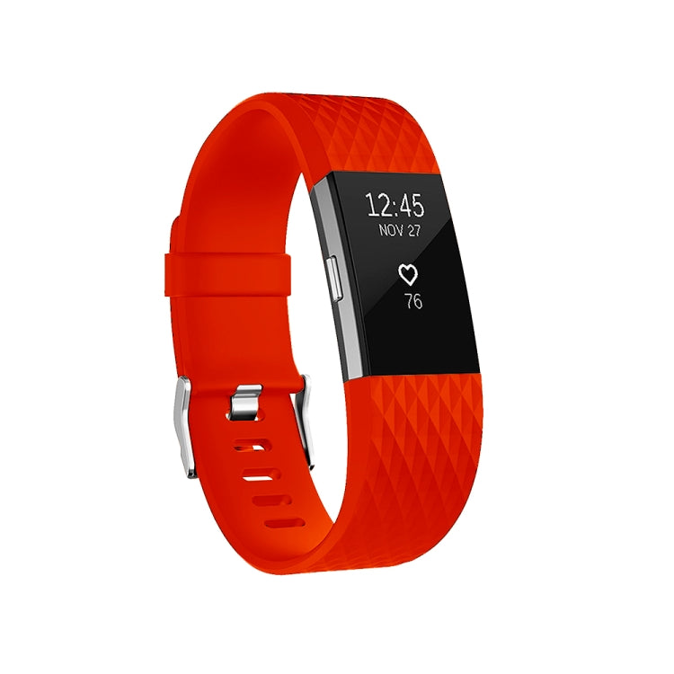 Adjustable sport watch band with diamond pattern, bright red strap and metal buckle