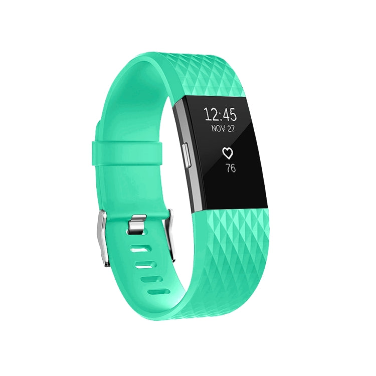 Adjustable sport watch band with diamond pattern, mint green strap and metal buckle