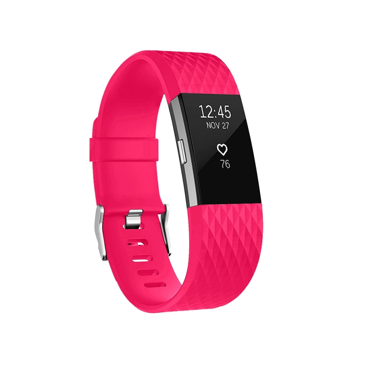 Bright red diamond-pattern sport watch band with adjustable clasp and holes